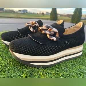 Softwaves Laser Cut Suede Platform Loafers